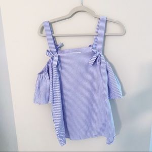 ASOS blue and white cold shoulder top